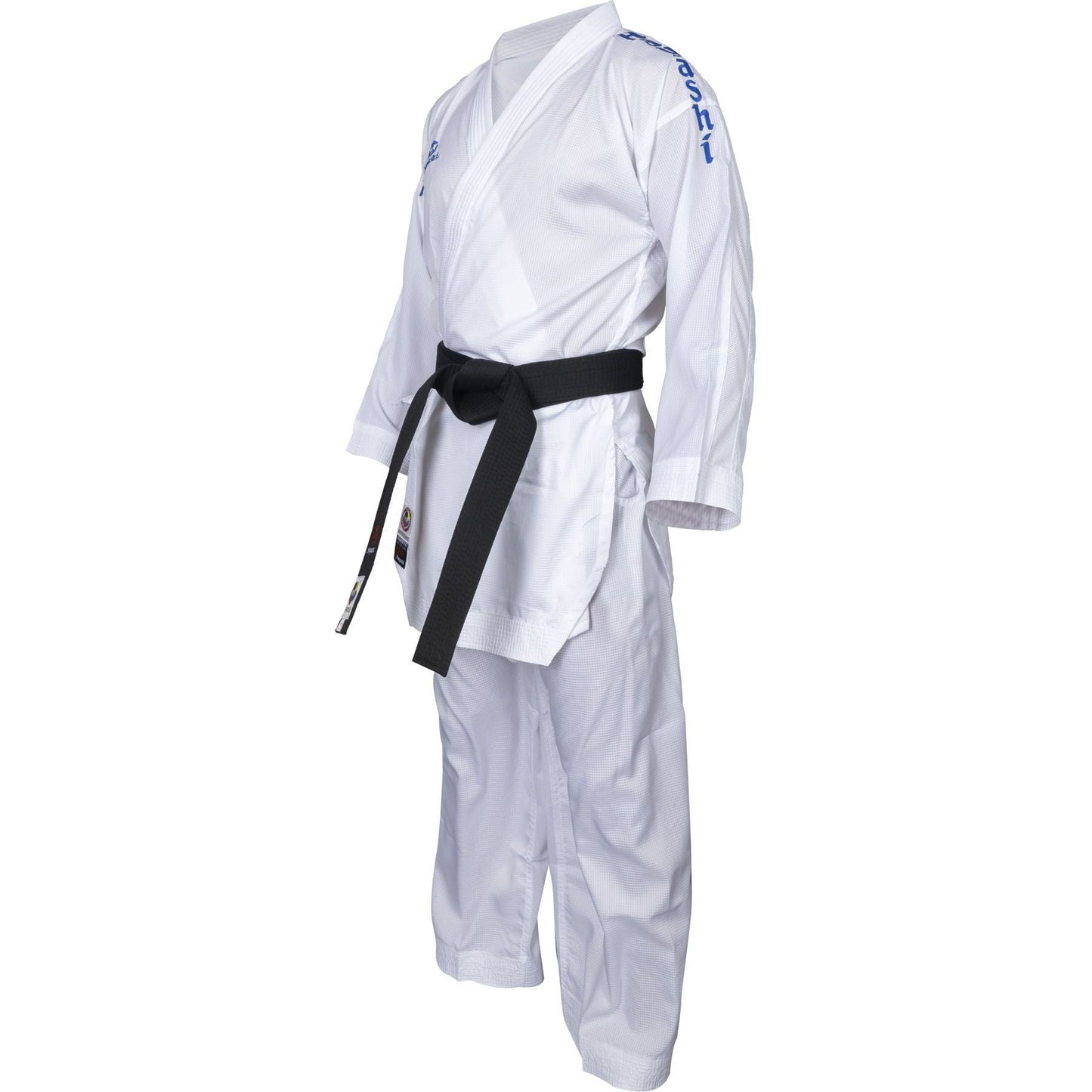 Kimono de karaté Hayashi Air Deluxe - blanc et bleu - vue de côté