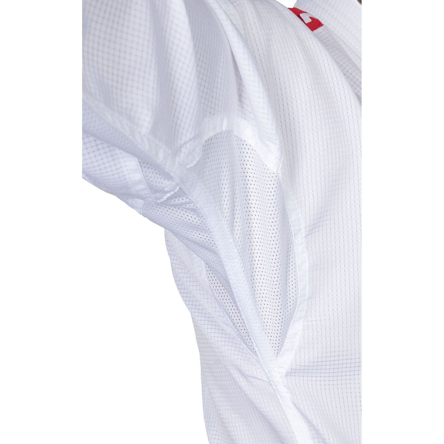 Kimono Karaté Hayashi Air Deluxe - blanc et rouge - vue détaillée du design