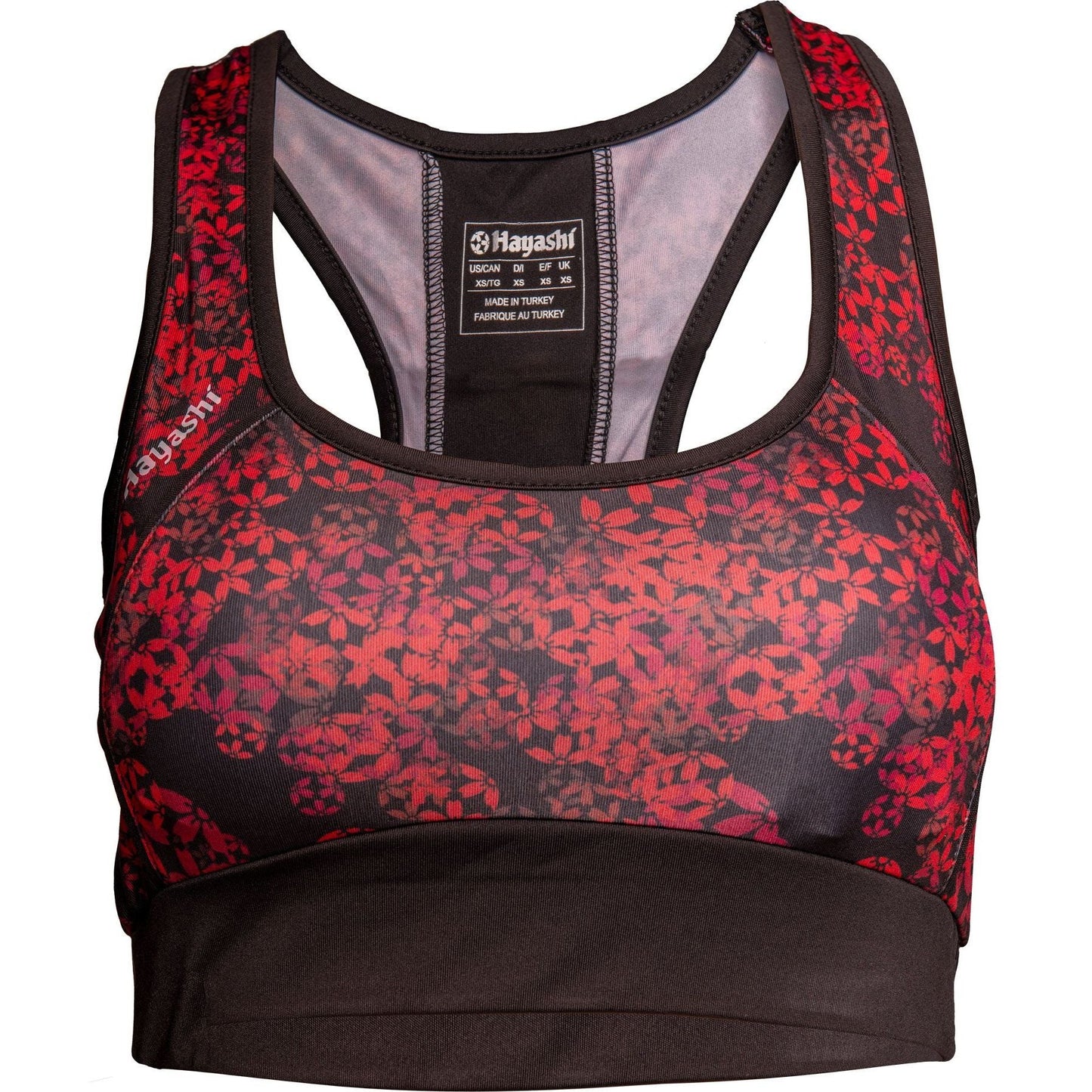Brassière de sport Hayashi Flowers - noir et rouge - vue de face