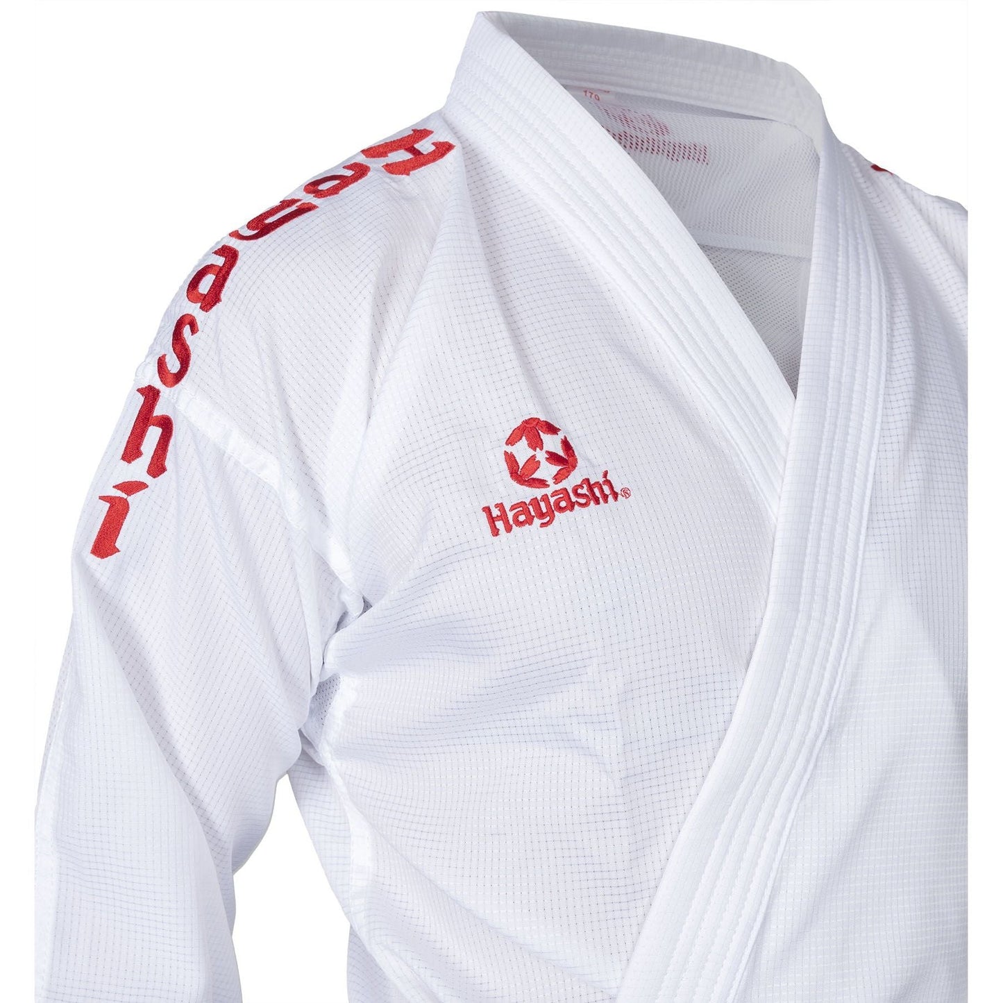 Kimono de karaté Hayashi Air Deluxe - blanc et rouge - vue de côté
