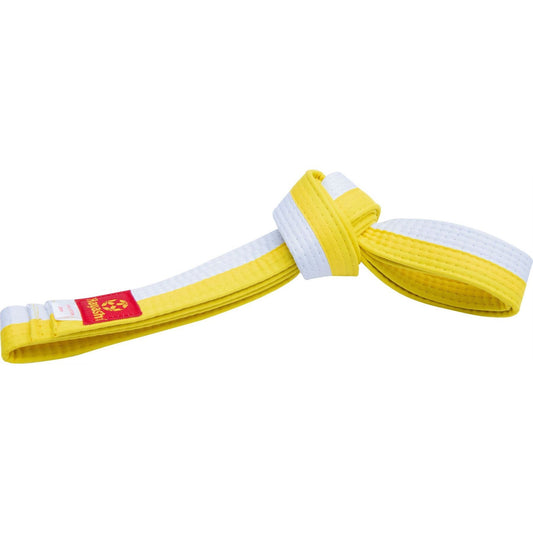 Ceinture de Karaté Bicolore Hayashi - jaune et orange - vue détaillée de l'accessoire