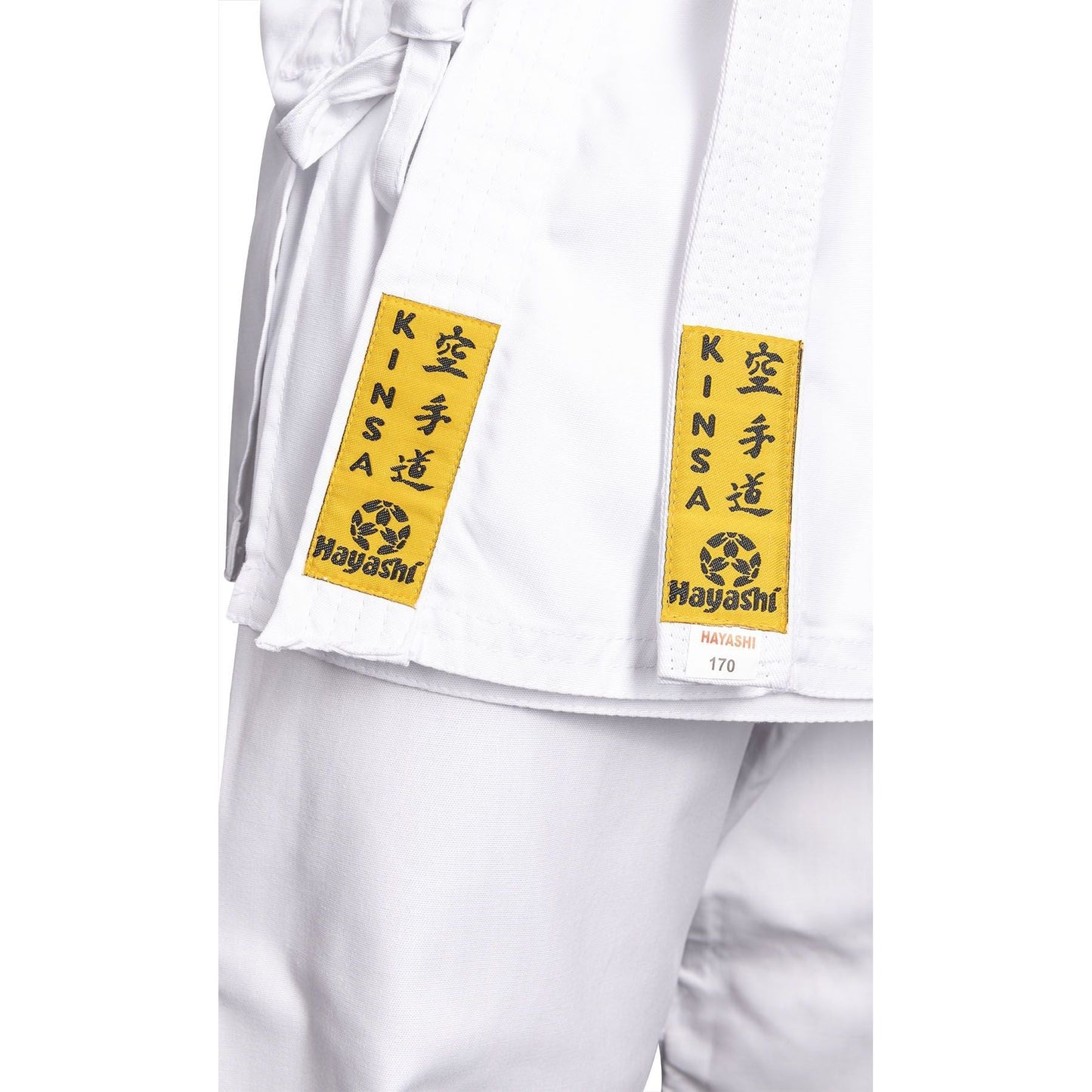 Kimono de karaté Hayashi Kinsa - blanc - vue détaillée du design