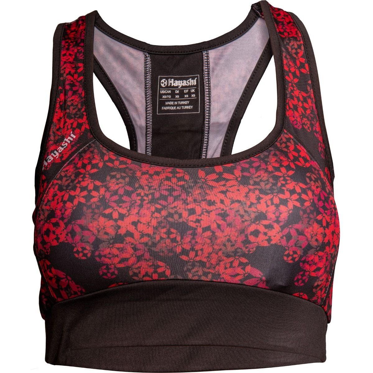 Brassière de sport Hayashi Flowers - noir et rouge - vue avant du produit