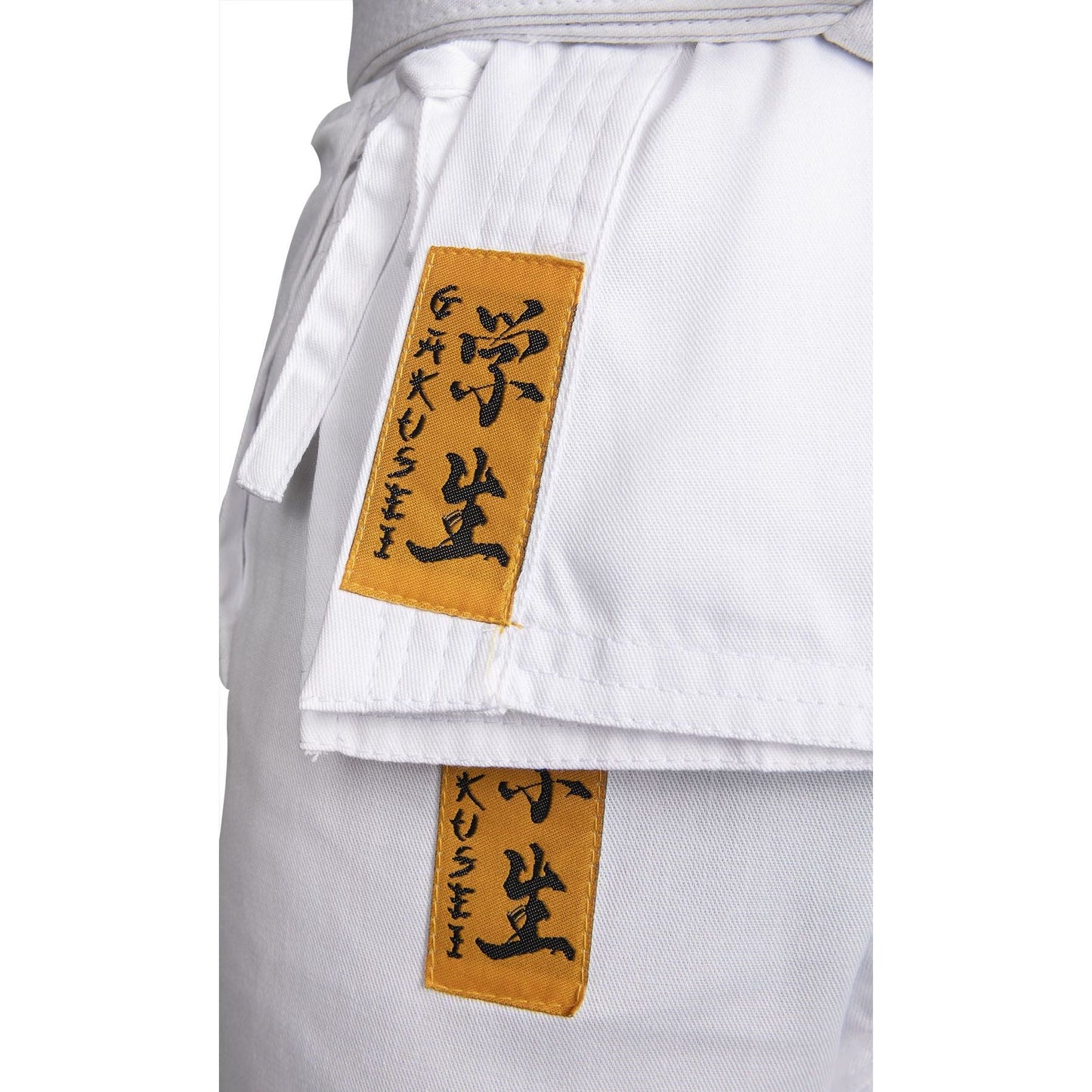 Détail du kimono de karaté Hayashi Gakusei - blanc - vue du tissu et des finitions