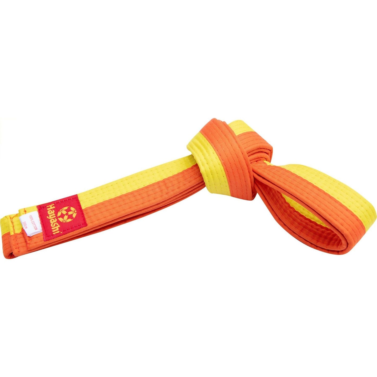 Ceinture de Karaté Bicolore Hayashi - vue détaillée du design et des couleurs
