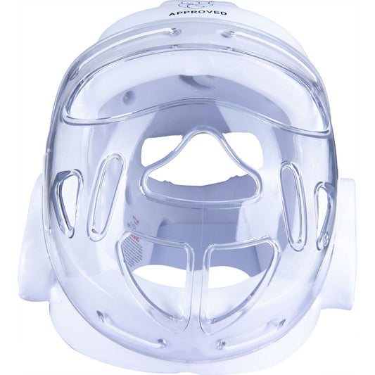 Casque de karaté junior Hayashi avec masque - vue de face en blanc