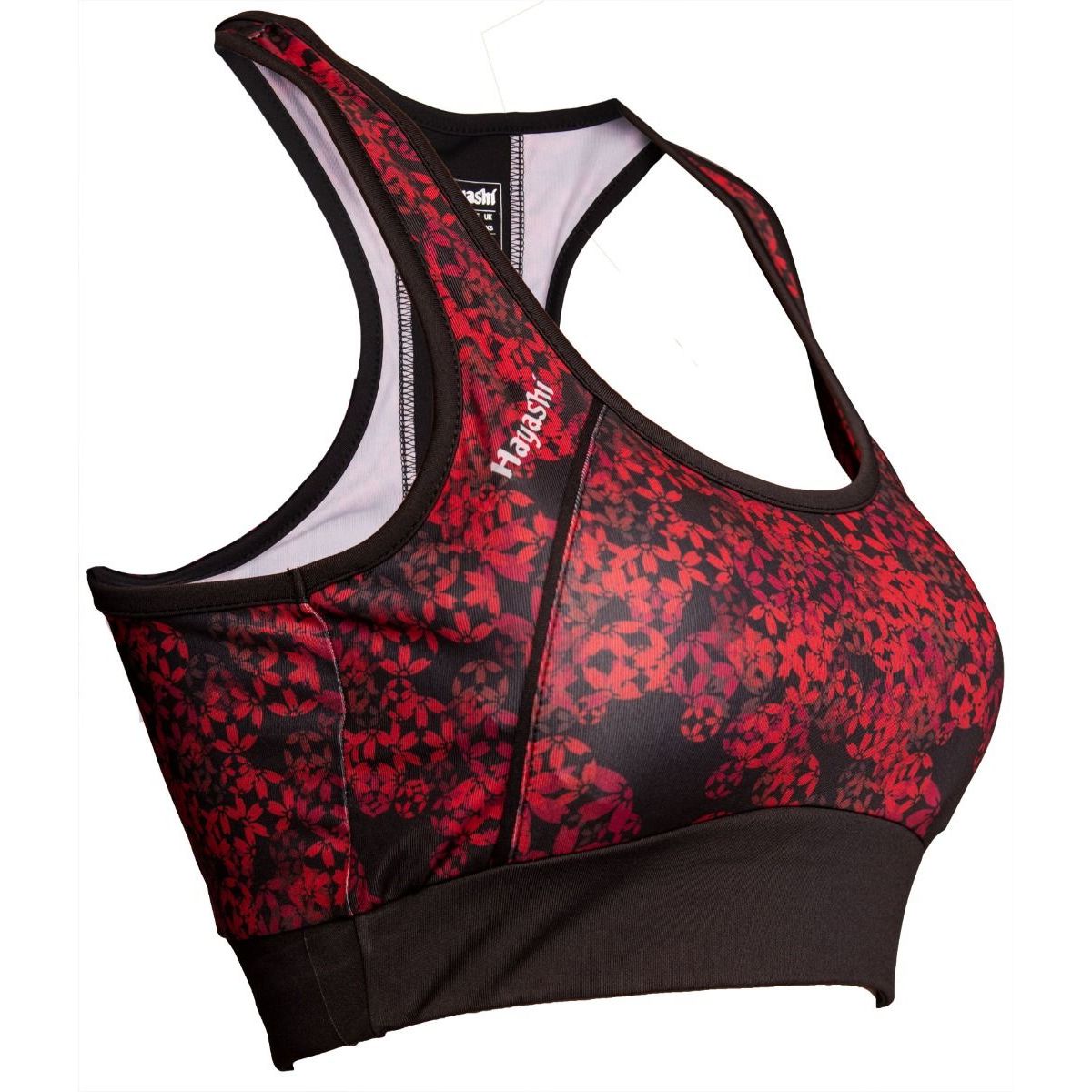 Brassière de sport Hayashi Flowers - noir et rouge - vue de gauche