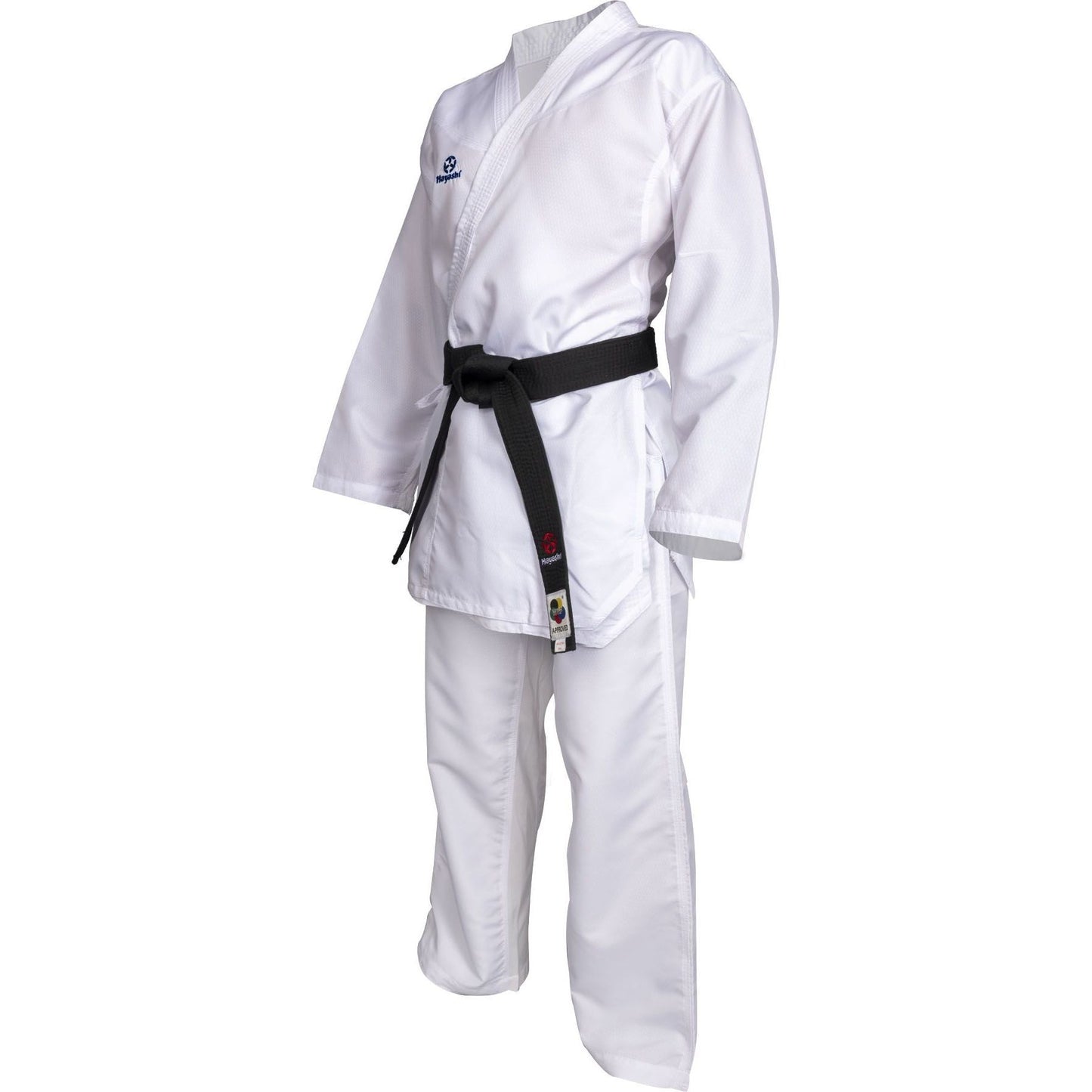 Kimono de karaté Hayashi Premium Kumite - blanc et bleu - vue détaillée du design