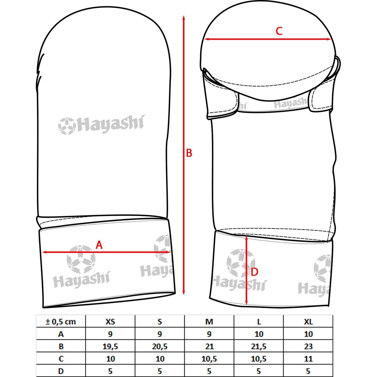 Gants de karaté Hayashi TSUKI - bleu - vue détaillée du design
