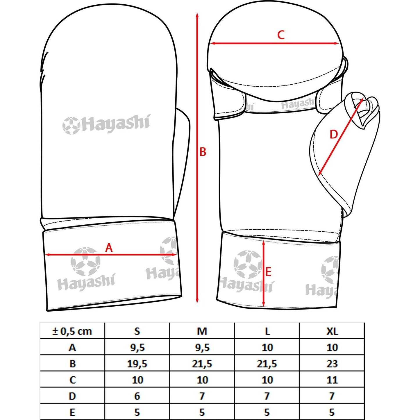 Gants de karaté Hayashi TSUKI avec pouce - bleu - vue détaillée du design