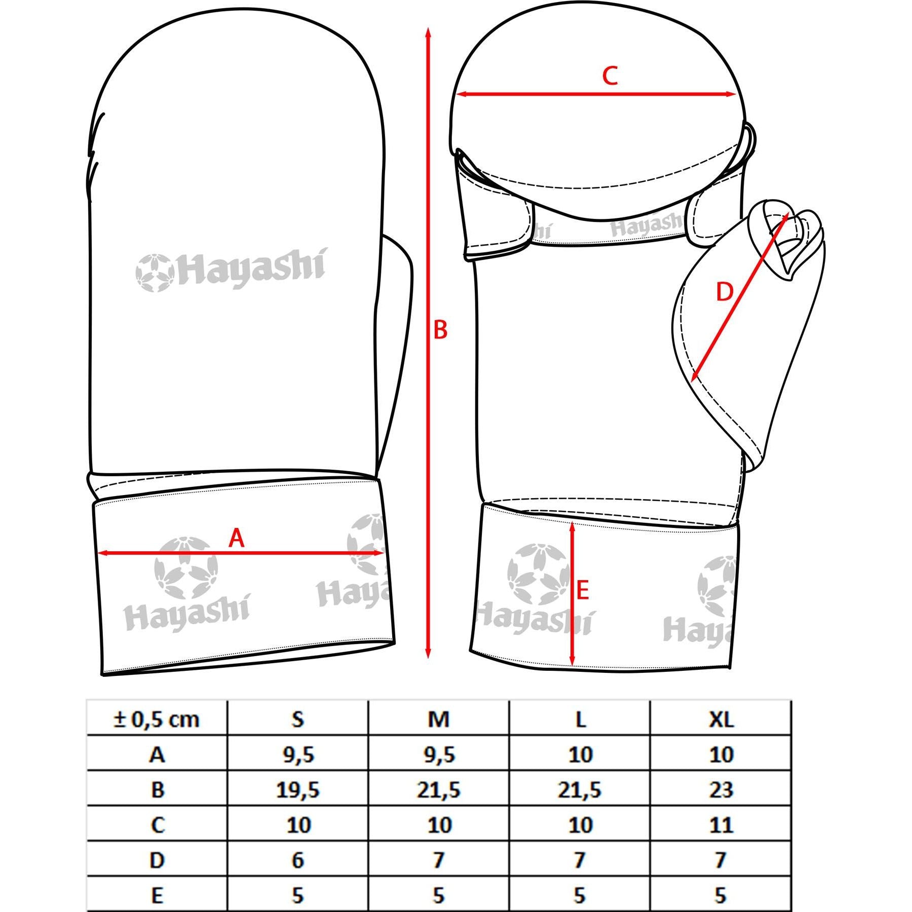 Gants de karaté Hayashi TSUKI avec pouce - bleu - vue détaillée du design