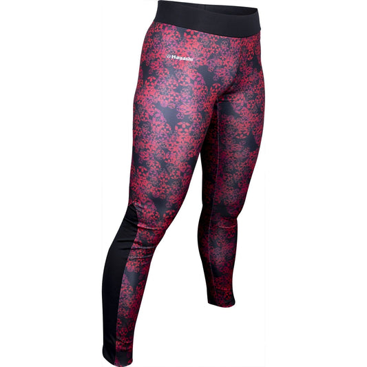 Leggings sportifs Hayashi - motifs fleuris noir et rouge - vue détaillée du produit